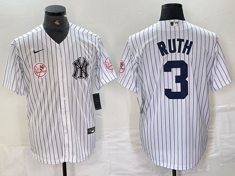 Men New York Yankees 3 Ruth White Stripe Second generation joint name Nike 2024 MLB Jersey style 3
